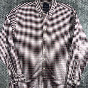 Stafford Travel Wrinkle Free Oxford Regular Fit 17.5  36/37 Red White Blue Check